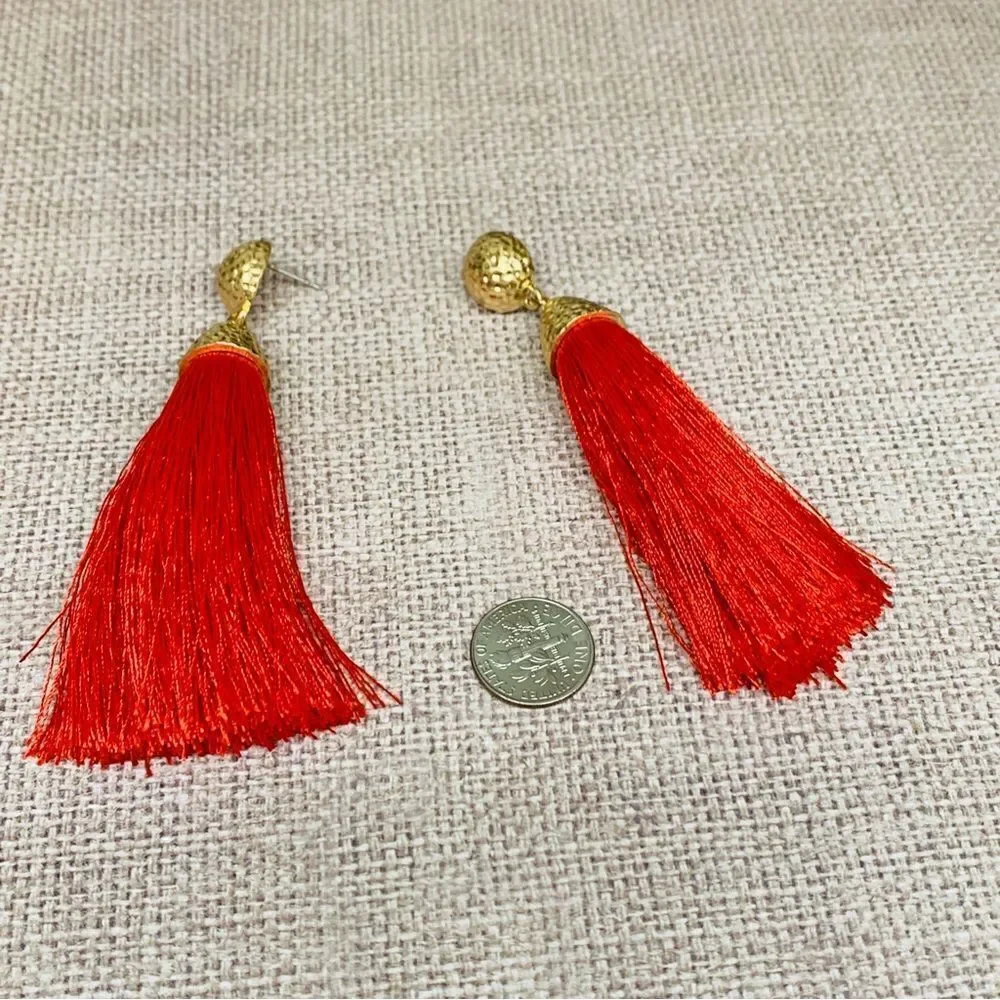 Red Gold Tassel Earrings‎